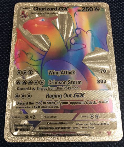 Charizard Gx Rainbow Gold Metal Card Fan Art Ebay