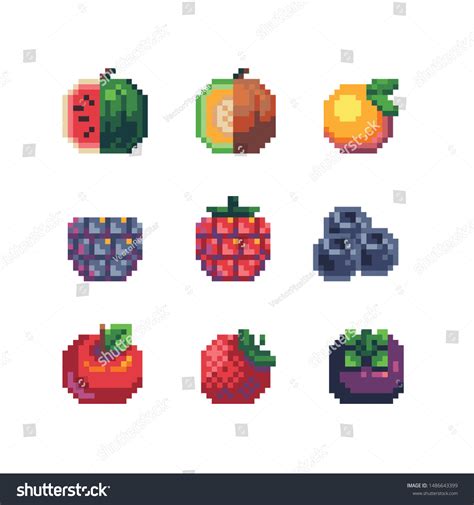 Fruits Pixel Art Icons Set Watermelon Stock Vector (Royalty Free) 1486643399 | Shutterstock