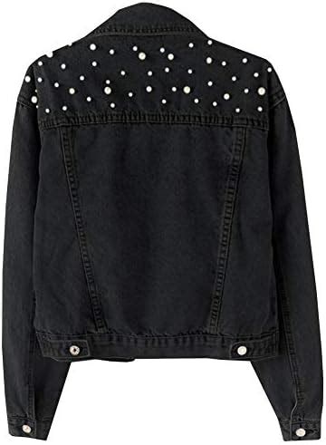 Kedera Women Oversized Denim Jacket Embroidered Pearls Beading Jeans