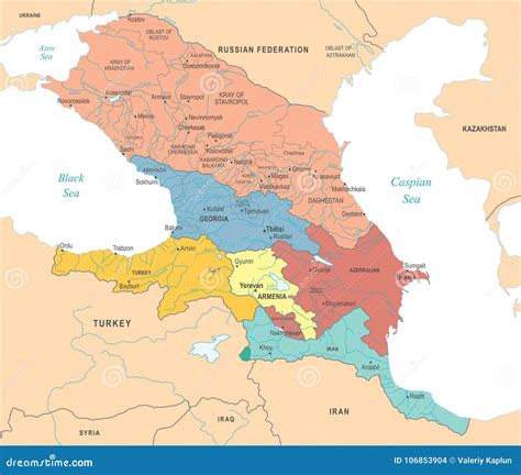 The Caucasus Region Caucasia Colored Political Map With Disputed