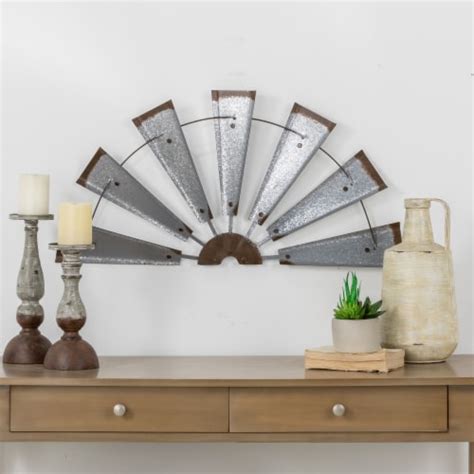 Glitzhome Rustic Farmhouse Half Round Metal Windmill Wall Decor