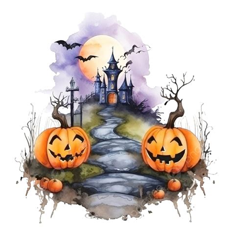 Halloween Art Hand Drawn Vector Watercolor Illustration Halloween