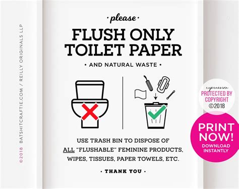 Flush Only Toilet Paper Sign Free Printable