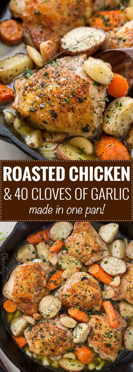 One Pan Roasted Chicken And 40 Cloves Of Garlic The Chunky Chef