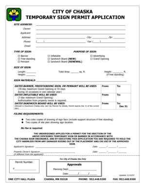 Fillable Online Temporary Sign Permit Application City Of Chaska