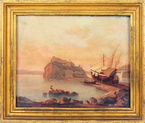 Veduta Di Ischia Olio Su Cartoncino Cm 29x36 5 Fine XIX Inizi XX