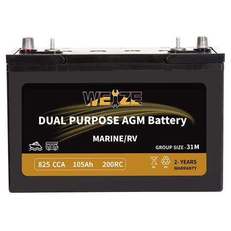 Weize 12v 105ah Agm Battery 200rc 825cca Bci Group 31m Marine And Rv Battery