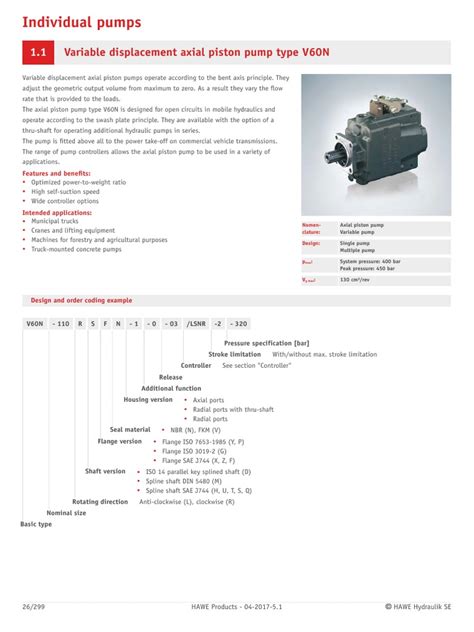 Individual Pumps Variable Displacement Axial Piston Pump Type V60n