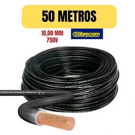 Cabo Eletrico Flexivel 10Mm Preto 50 Metro Cobrecom Imetro Cobrecom