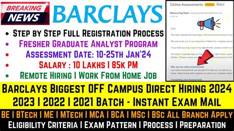 Barclays Biggest Hiring 2024 2023 2022 2021 Batch Graduate Analyst Exam Mail Salary 10