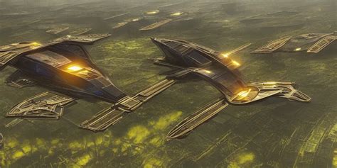 Solarpunk Spaceship Hovering Over Fields And Small Stable Diffusion