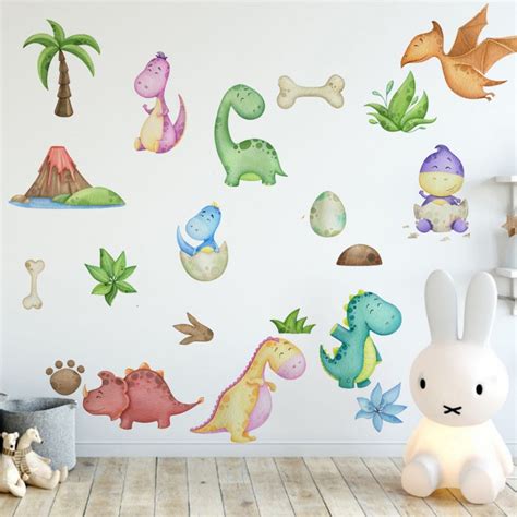 Vinilo Decorativo Adhesivo Dinosaurios Bebe Acuarela Impresion