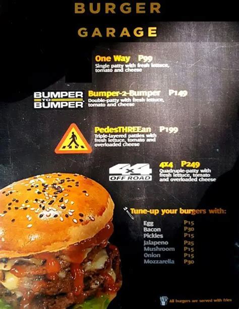 Burger Garage Menu Menu For Burger Garage Bangkal Makati City