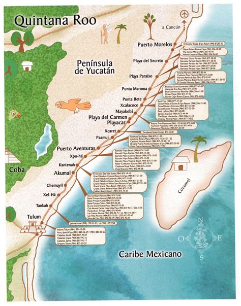 Handy map of Mayan Riviera, Mexico, {Quintana Roo} and many of the ...