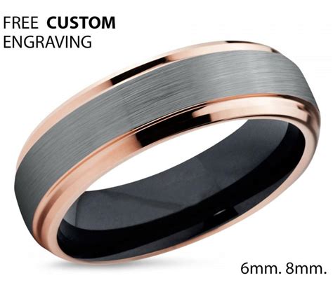 Tungsten Wedding Band Ring Rose Gold Brushed Silver Wedding Band Ring Carbide 6mm 18k Tungsten