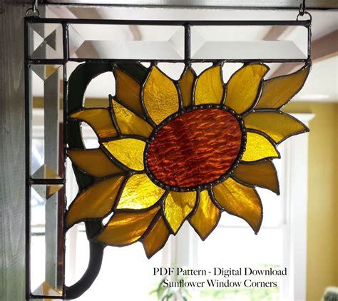 Sunflower Window Corner Stained Glass Pdf Pattern Etsy