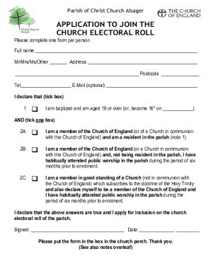 Fillable Online Preparing A New Electoral Roll Diocese Of Exetera