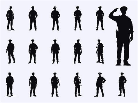 Premium Vector Silhouette Of A Policeman Standing In Various Poses