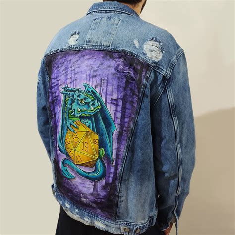 Alm Artbox Dnd Dragon In The Dark Forest Hand Painted Denim Etsy In