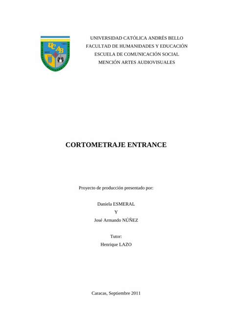 Pdf Cortometraje Entrance Ucabbiblioteca Ucab Edu Ve Anexos