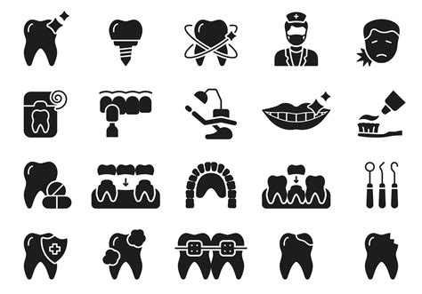 Dental Medical Care Silhouette Icon Set Dentists Instrument Oral