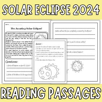 Solar Eclipse 2024 Reading Comprehension Passage And Questions Solar