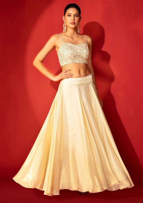 Buy Women Ivory Lehenga Set With Sequin Embroidered Blouse And Jacket