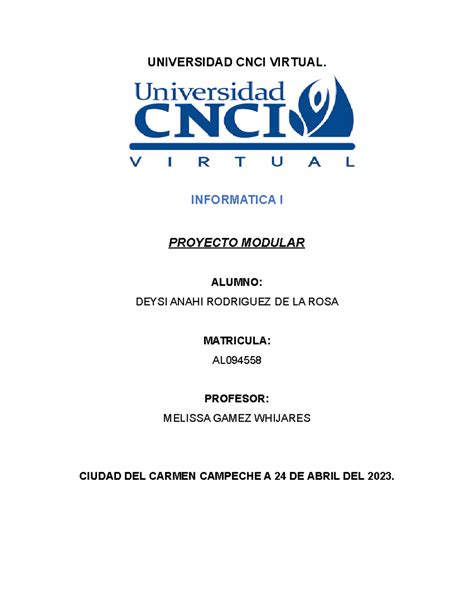 Proyecto Modular Informatica UNIVERSIDAD CNCI VIRTUAL INFORMATICA I