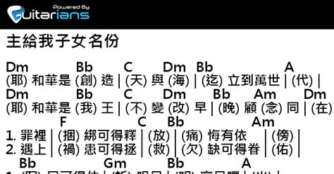 詩歌 主給我子女名份 結他譜 Chord譜 吉他譜