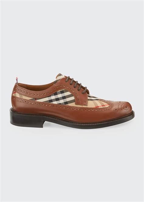 Burberry Mens Arndale Vintage Check Brogue Leather Derby Shoes In Brown Pattern Brown For Men