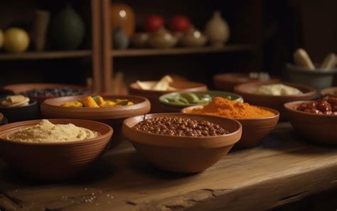 Premium Photo A Table Of Bowls Of Hummus And Other Dishes Traditional