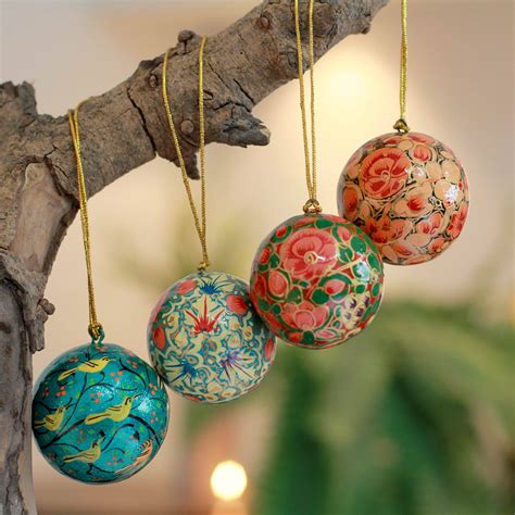 India Handmade Papier Mache Christmas Ornaments Set Of 4 Christmas