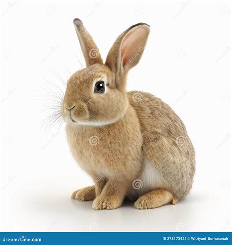 Front View Of Brown Rabbit Isolated On White Background Lovely Action