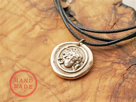 Medusa Cameo Necklace Greek Mythology Wax Seal Jewelry Bronze Gorgon