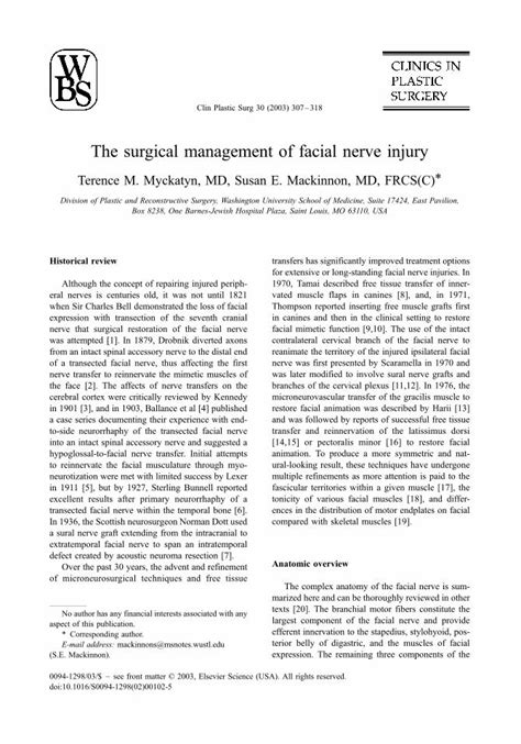 Pdf The Surgical Management Of Facial Nerve Injury Nerve Injury Pdf · The