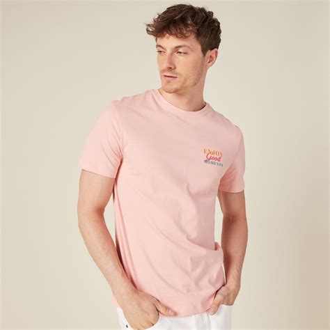 T Shirt Manches Courtes Rose Saumon Homme Bonobo