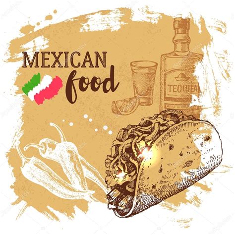 Comida Tradicional Mexicana — Vector De Stock © Pimonova 113640780