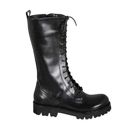 Bottes Lacets Pour Femmes Avec Fermeture Clair En Cuir Noir Talon