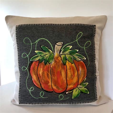 Painted Orange Pumpkin, Fall Decor, Gray Denim, 24 X 24, Pillow Cover ...