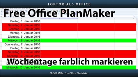 Wochentage Wochenende Farblich Markieren Free Office PlanMaker