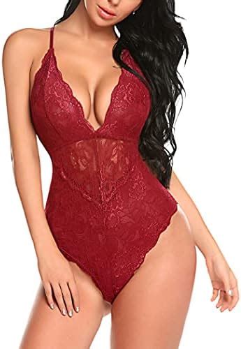 Avidlove Women Deep V Sexy Lace Bodysuit Button Crotch Lingerie Teddy