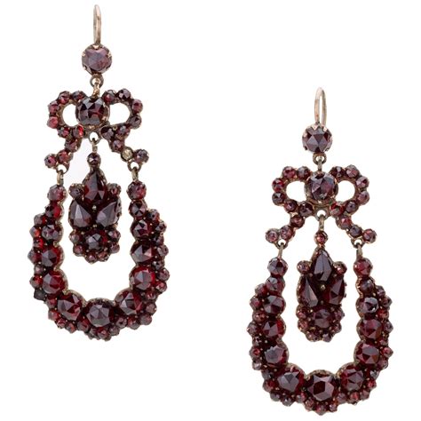 Victorian Bohemian Garnet Bow Topped Drop Earrings At 1stDibs