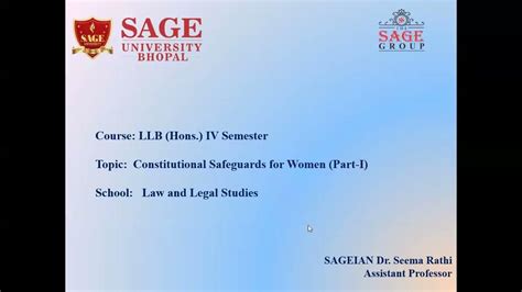 Lecture On Constitutional Safeguards For Women By Dr Seema Rathi Part