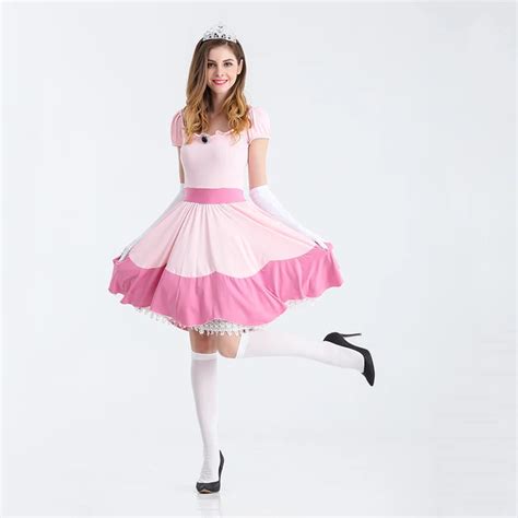 Deluxe Women Adult Pink Princess Peach Costume Halloween Sexy Princess