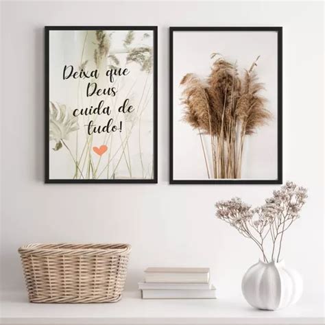 Kit 2 Quadros Deus Cuida Tudo 33x24cm Vidro Moldura Preta MercadoLivre