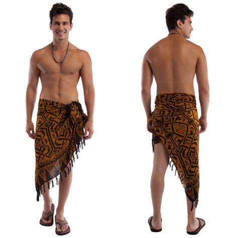 Abstract Tribal Mens Sarong Goldish Brown