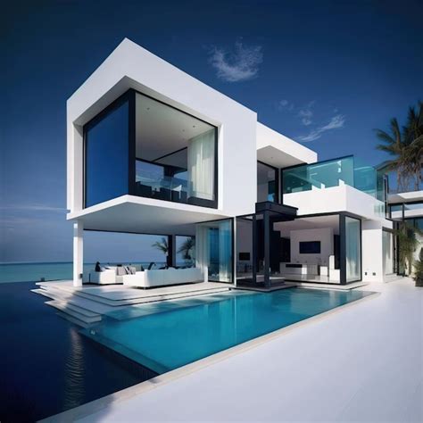 Premium Ai Image Sunny Tranquil Modern Luxury Home Showcase Exterior