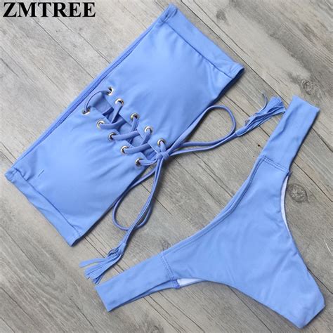 Aliexpress Buy ZMTREE Bandage Bikini Set Lace Up Top Swimsuit