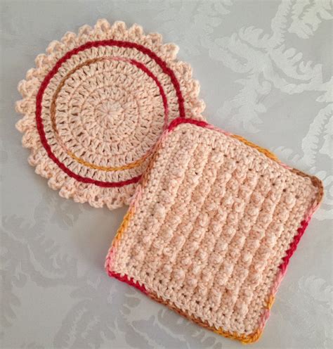 Set Of Two Cotton Crochet Dish Cloths Wash Rags Light Peach