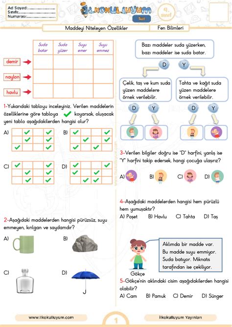 4 Sınıf Fen Bilimleri Maddenin Özellikleri Dosyaları